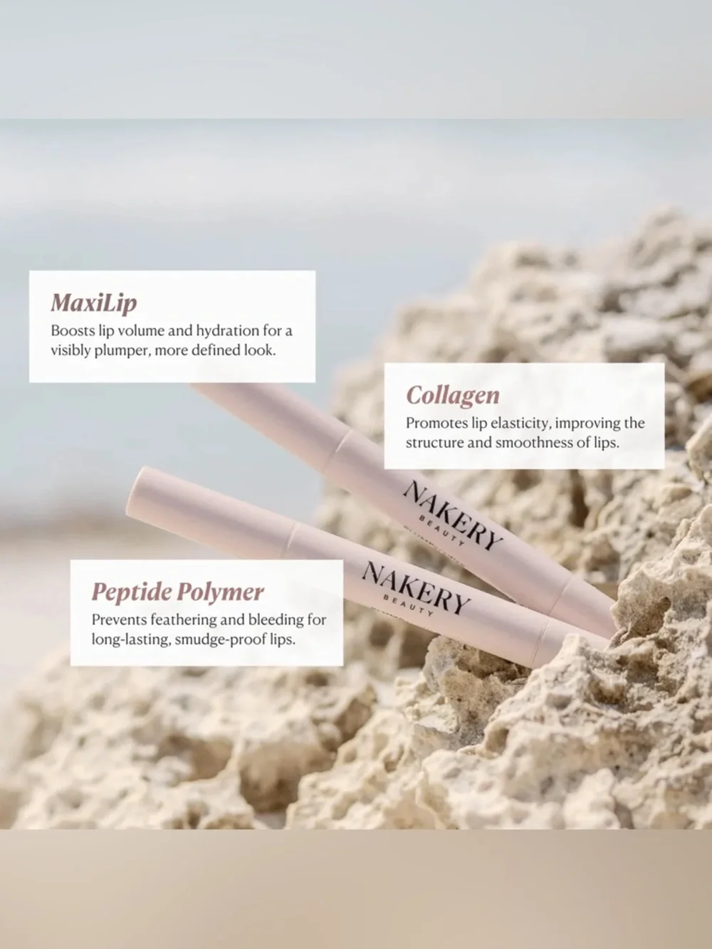NAKERY BEAUTY Dual ended No-Sting plumping lipstick & lip liner w/ collagen
